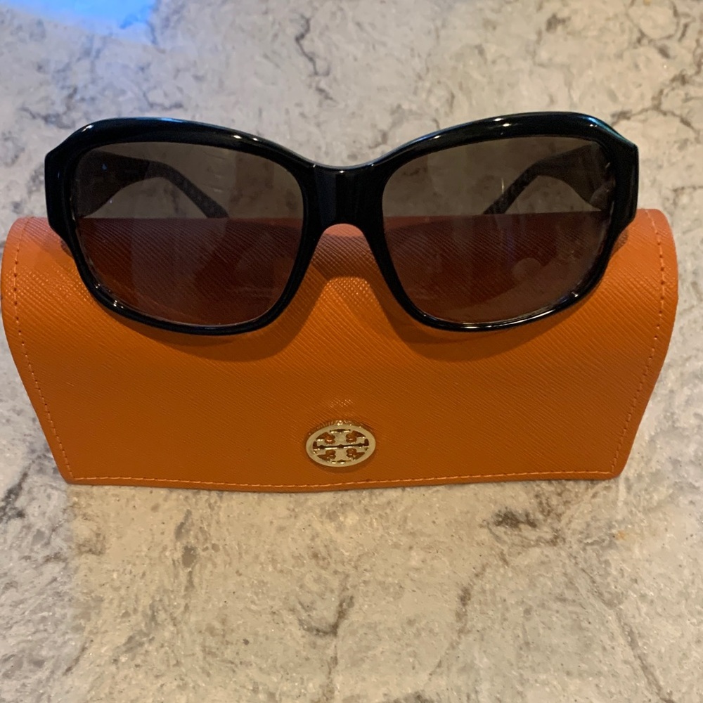 Tory Burch Black Sunglasses with Orange Logo Case